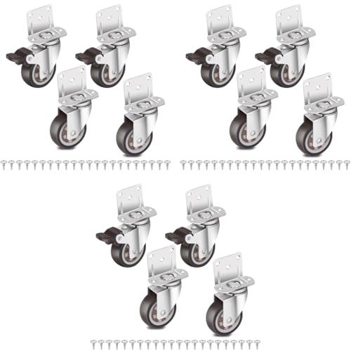 HASTHIP® 12PCS 1 Inch L-Shaped Caster Wheels with Brakes 360 Degree Swivel for Furniture Soft Rubber Plate Castors Mini Load Capacity 200 Lbs HASTHIP® 12PCS 1 Inch L-Shaped Caster Wheels with Brakes 360 Degree Swivel for Furniture Soft Rubber Plate Castors Mini Load Capacity 200 Lbs